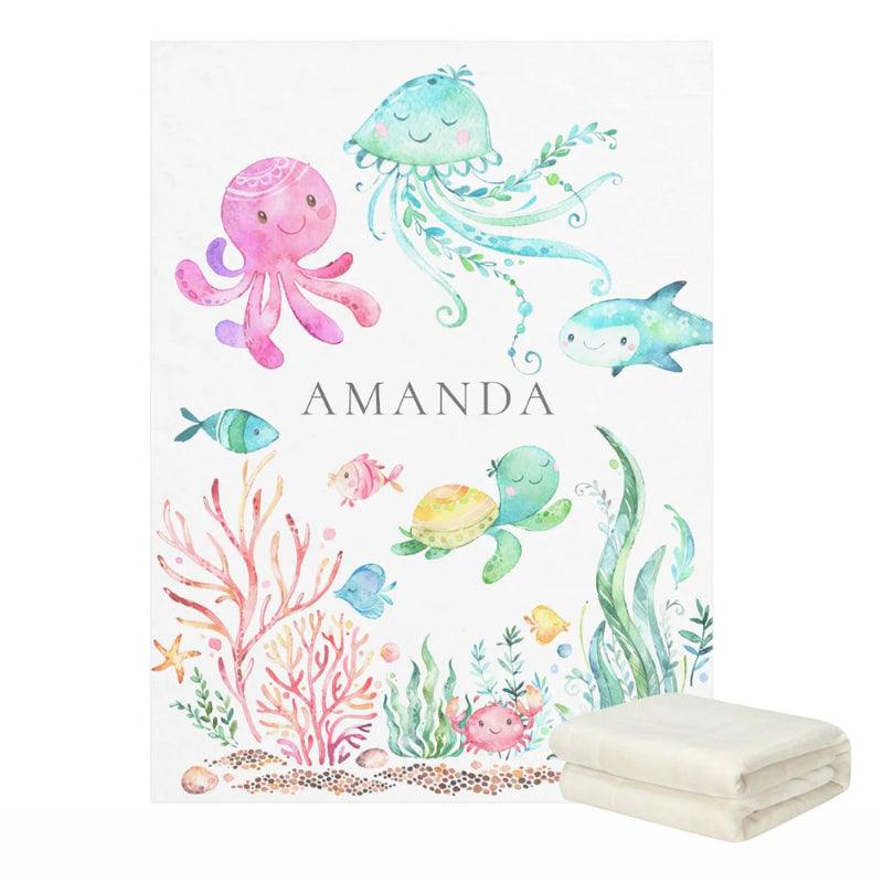 Kids Underwater Baby Blanket Personalized Sea Life Fleece