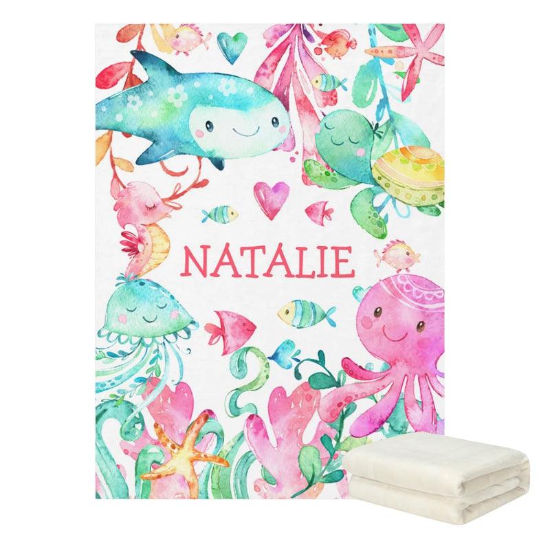 Kids Underwater Baby Blanket Personalized Sea Life Fleece