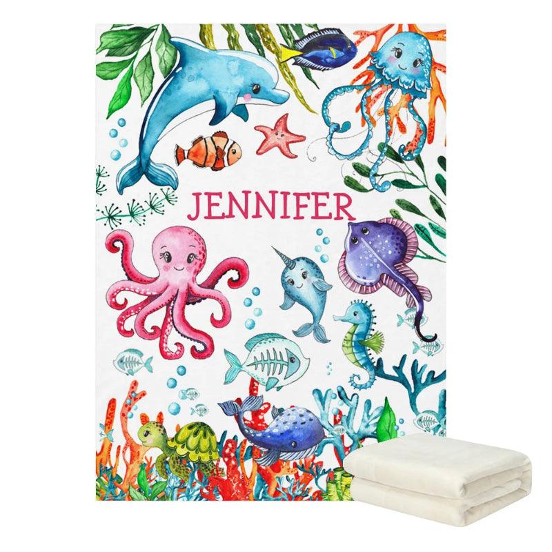 Kids Underwater Baby Blanket Personalized Sea Life Fleece