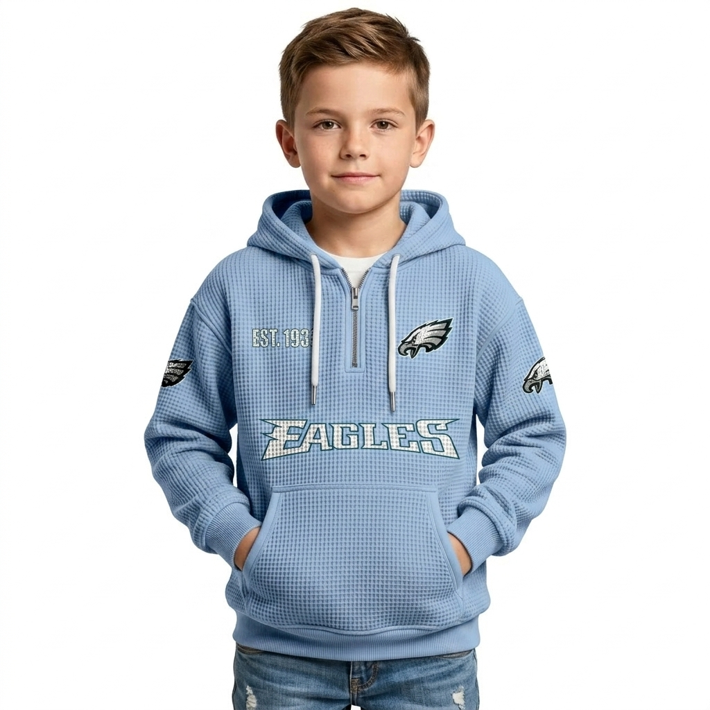 Philadelphia Eagles Football Team Themed Waffle Quarter Zip Kids Hoodie
