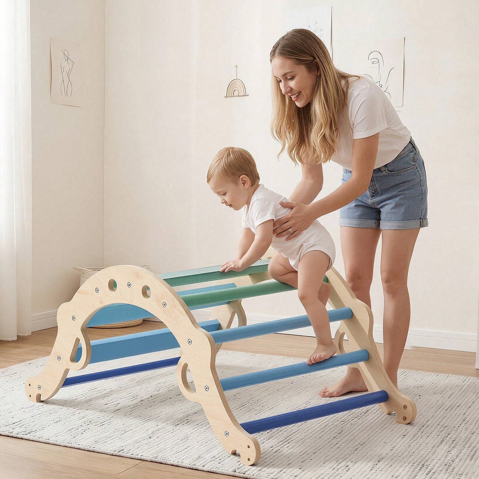 Kids Play 9 In 1 Wooden Pikler Climbing Set With Toys