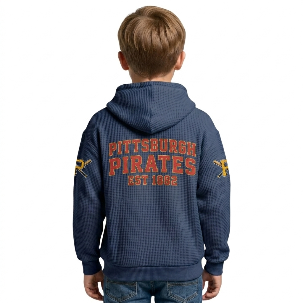Pittsburgh Pirates EST 1882 Kids Baseball Fan Printed Waffle Quarter Zip Hoodie