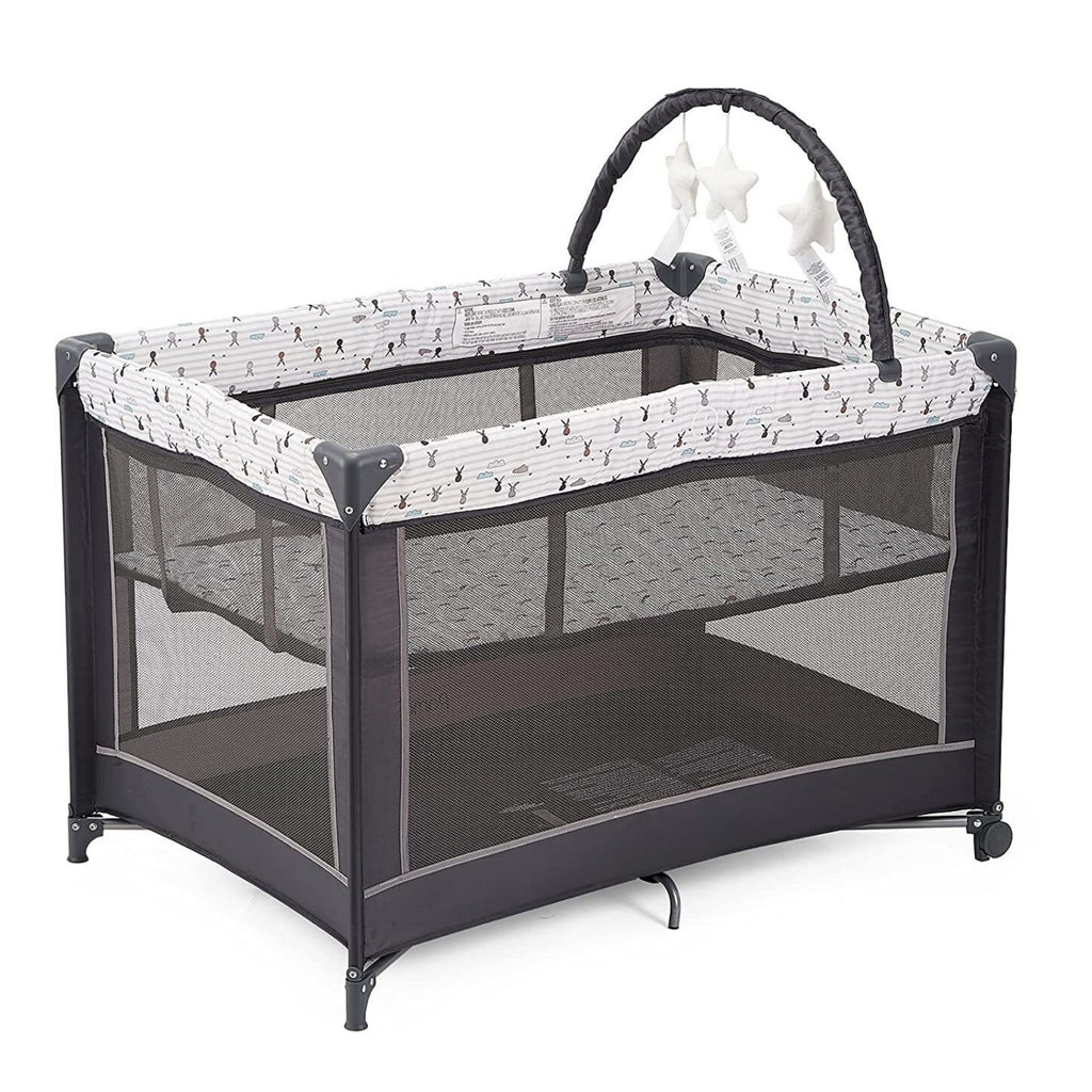 Baby Portable Playard With Bassinet Mattress And Toy Bar