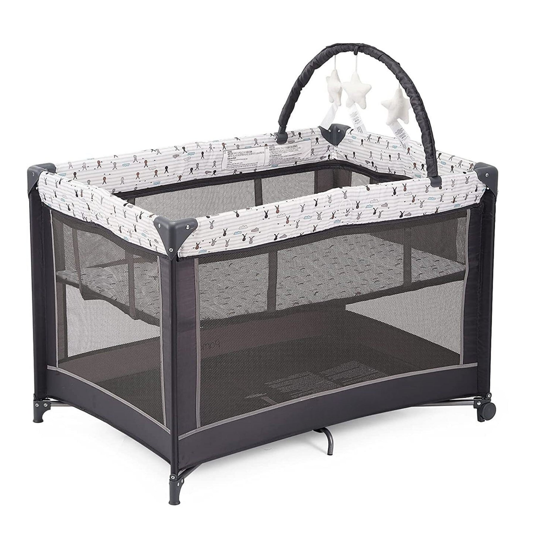 Baby Portable Playard With Bassinet Mattress And Toy Bar