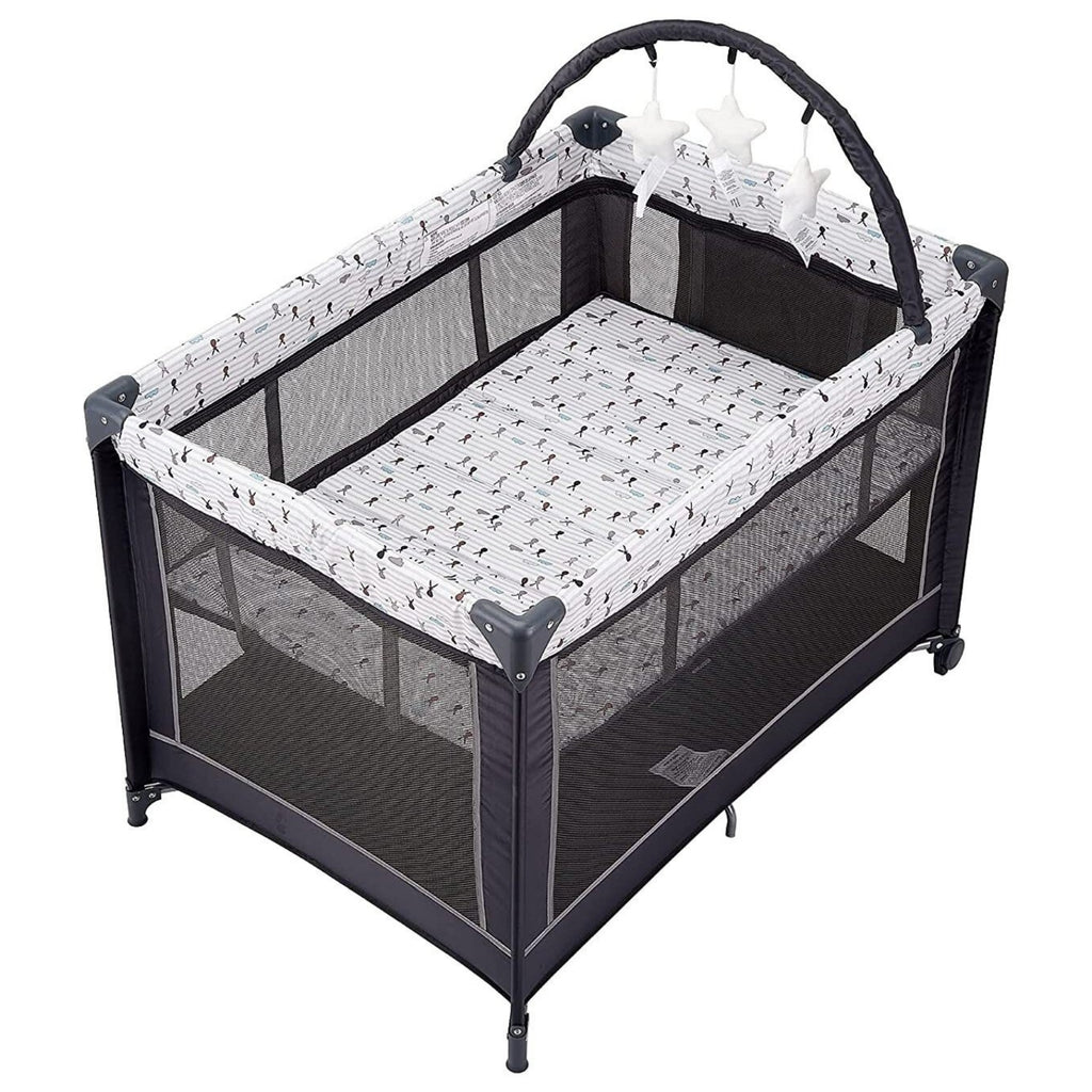 Baby Portable Playard With Bassinet Mattress And Toy Bar