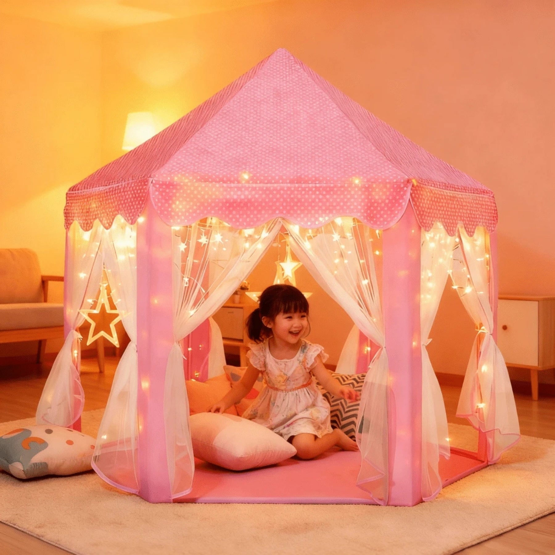 Castle Princess Play Tent With Star Lights