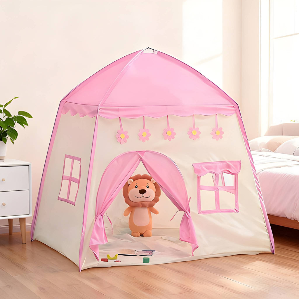 Kids Foldable Castle Play Tent With Large Indoor Space And Window Design