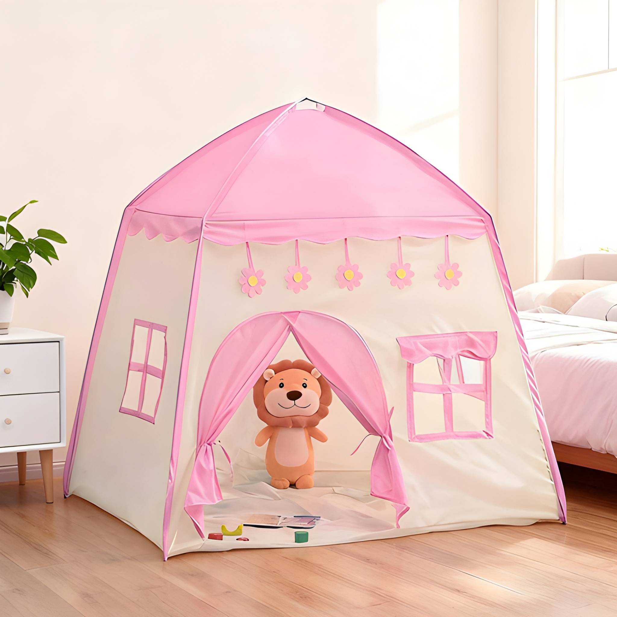 Kids Foldable Castle Play Tent With Large Indoor Space And Window Design