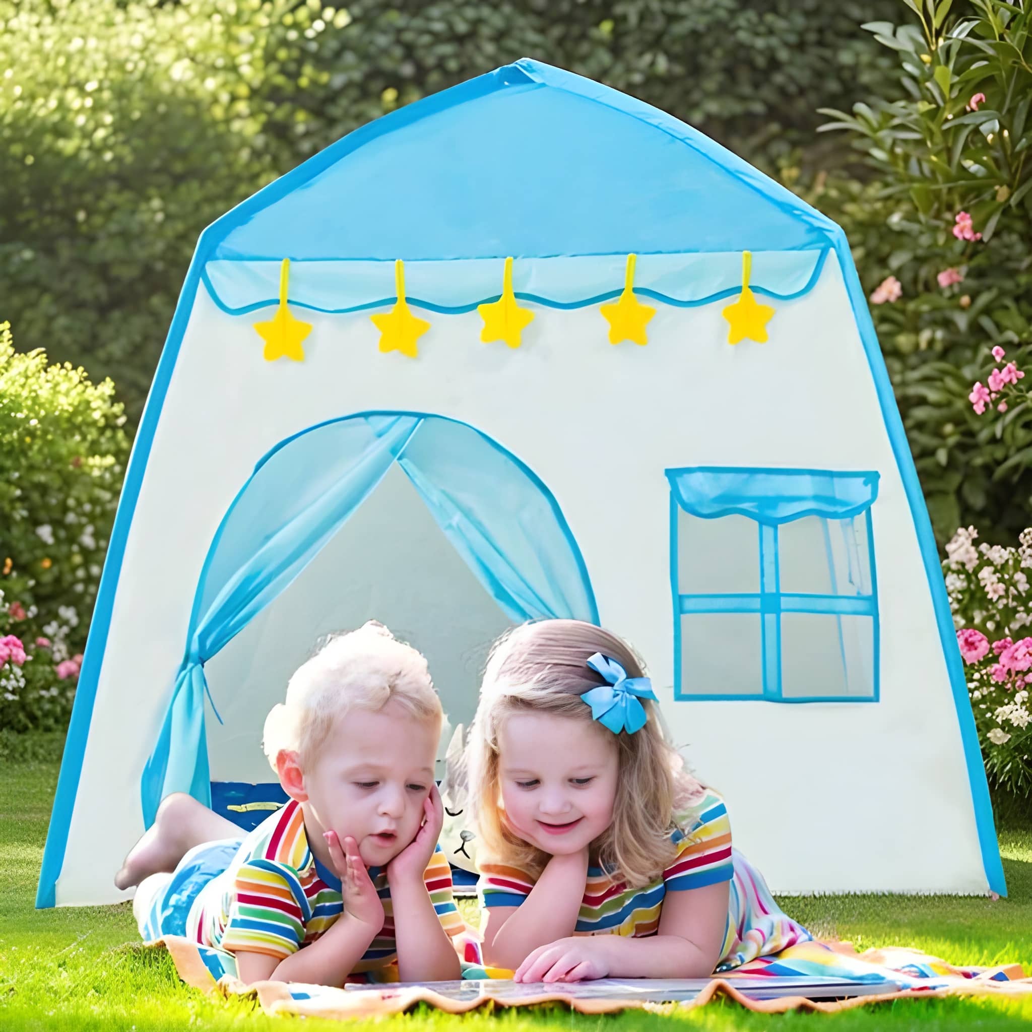 Kids Foldable Castle Play Tent With Large Indoor Space And Window Design