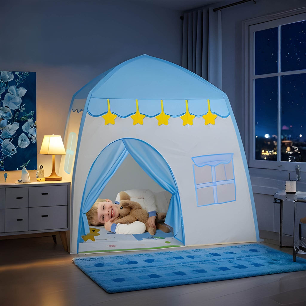 Kids Foldable Castle Play Tent With Large Indoor Space And Window Design