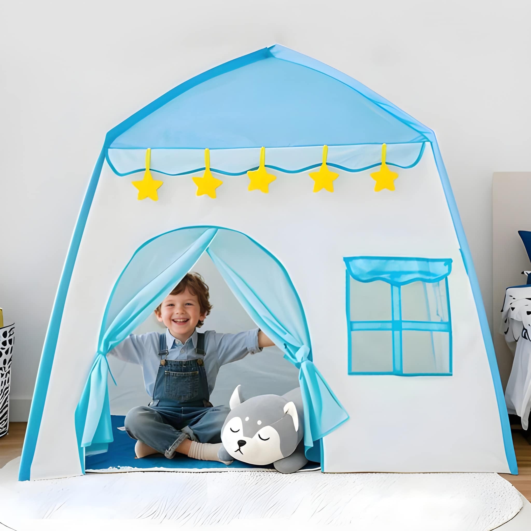 Kids Foldable Castle Play Tent With Large Indoor Space And Window Design