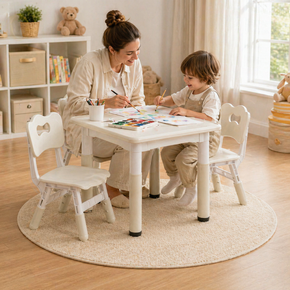 Adjustable Study Table And Chair Set With 2 Seats For Kids Learning