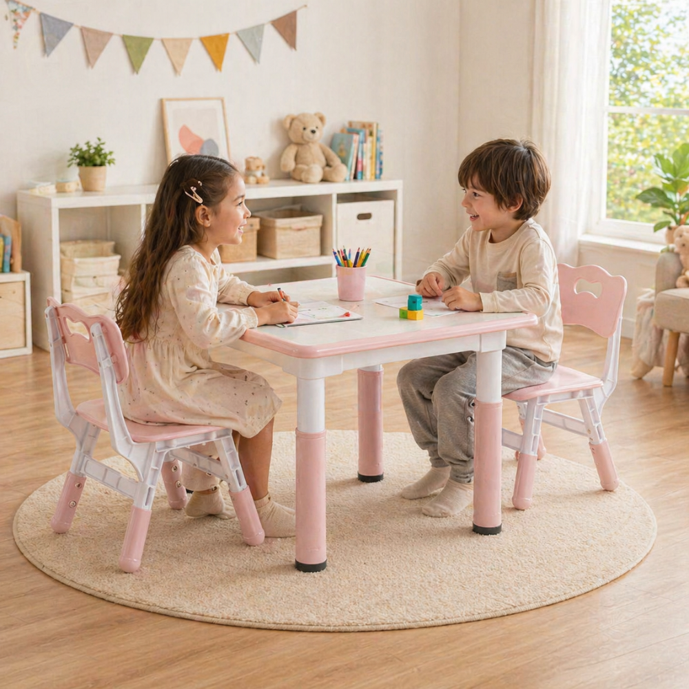Adjustable Study Table And Chair Set With 2 Seats For Kids Learning
