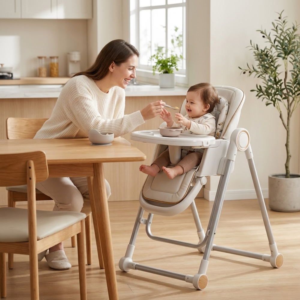 Babies And Toddlers Adjustable Foldable 2 In 1 Baby High Chair With Double Tray