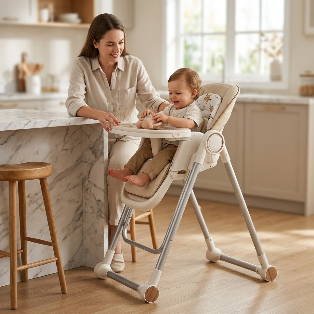 Babies And Toddlers Adjustable Foldable 2 In 1 Baby High Chair With Double Tray