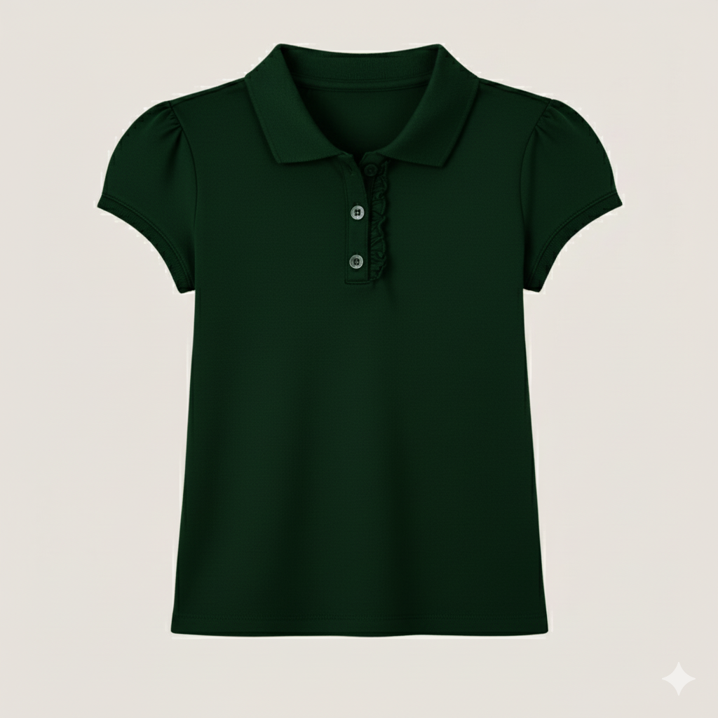 Girls Short Sleeve Ruffle Pique Polo