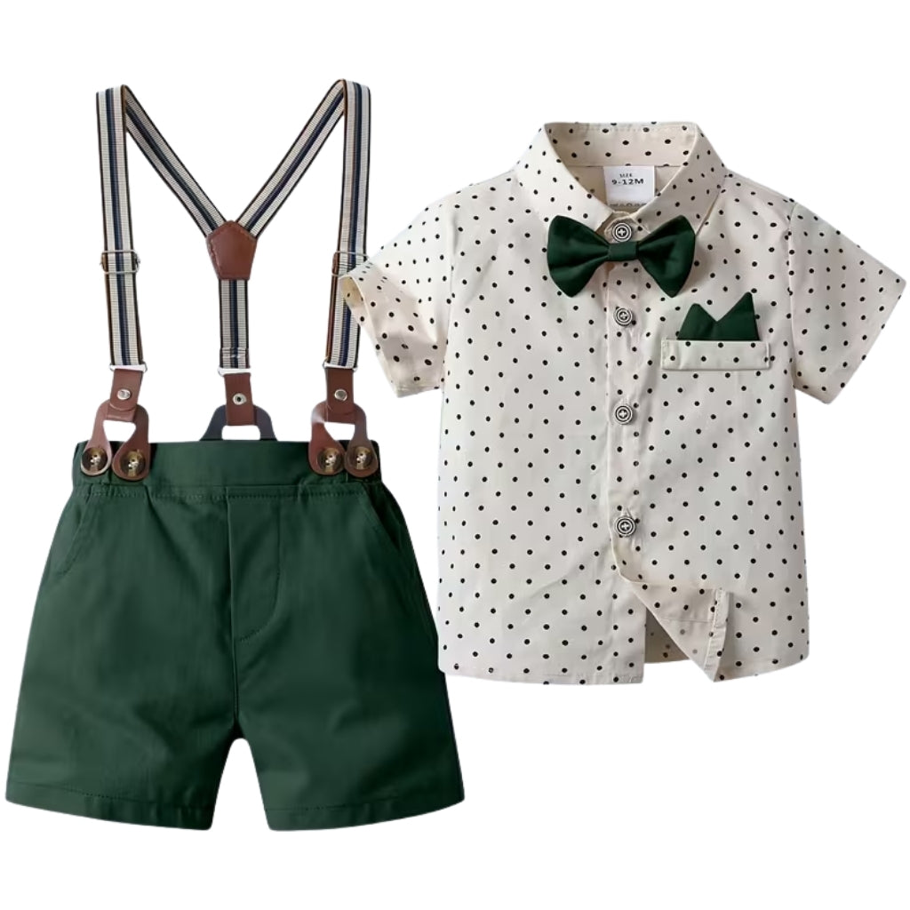 Boys Short Sleeved Collared Shirt With Bow Tie And Shorts 2 Piece Set