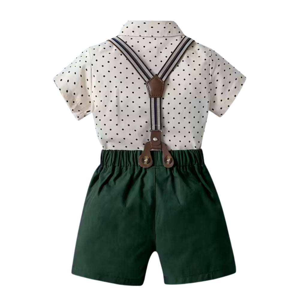 Boys Short Sleeved Collared Shirt With Bow Tie And Shorts 2 Piece Set