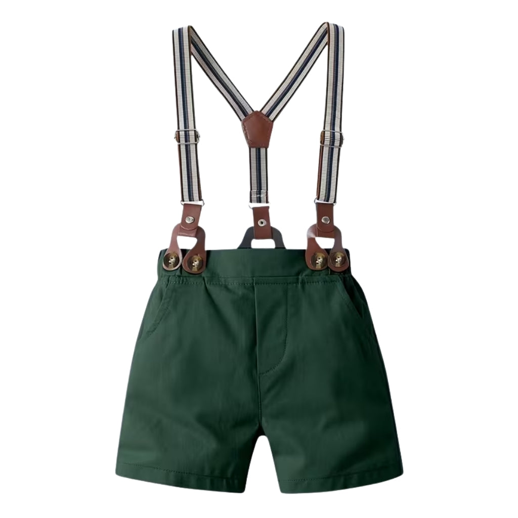 Boys Short Sleeved Collared Shirt With Bow Tie And Shorts 2 Piece Set