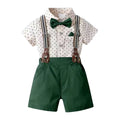 Boys Short Sleeved Collared Shirt With Bow Tie And Shorts 2 Piece Set