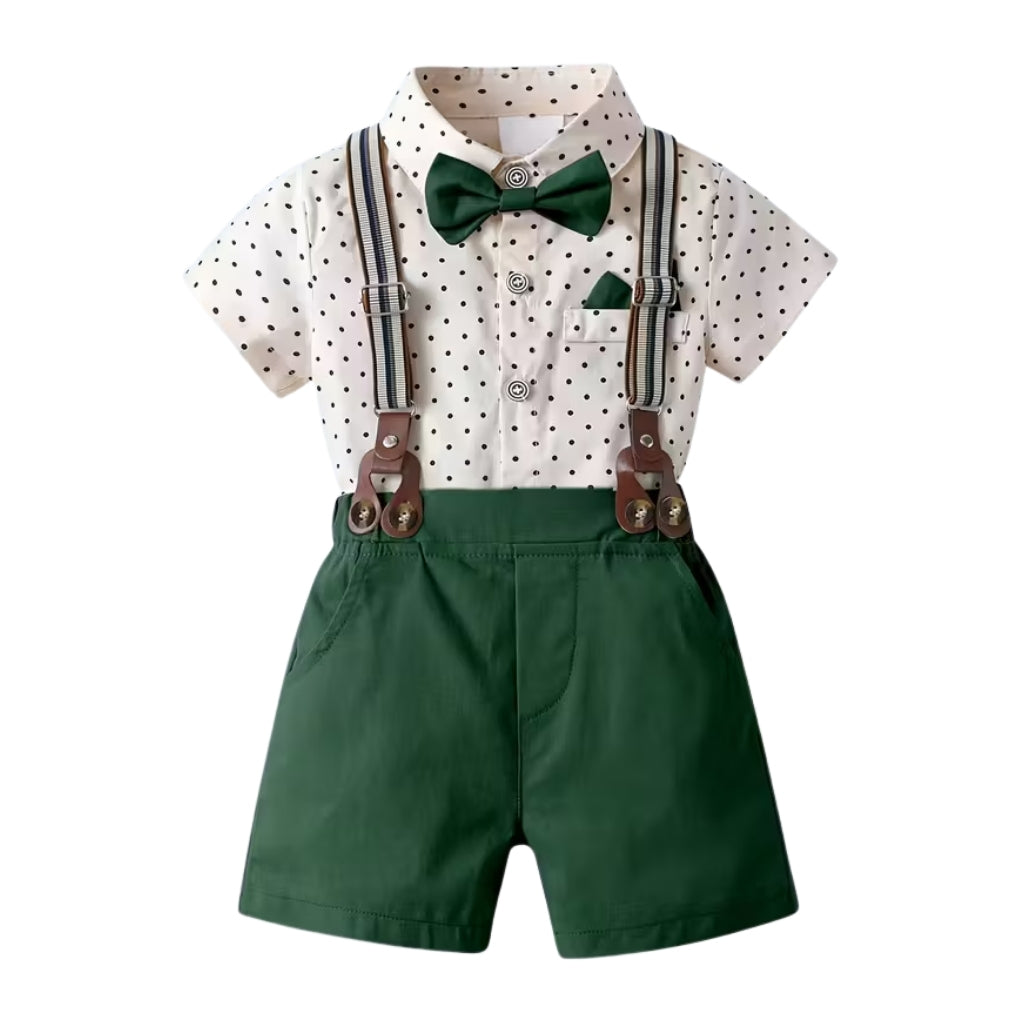 Boys Short Sleeved Collared Shirt With Bow Tie And Shorts 2 Piece Set