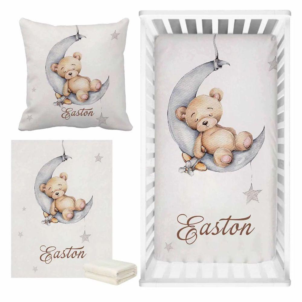 Custom Name Sleeping Bear Crib Bedding