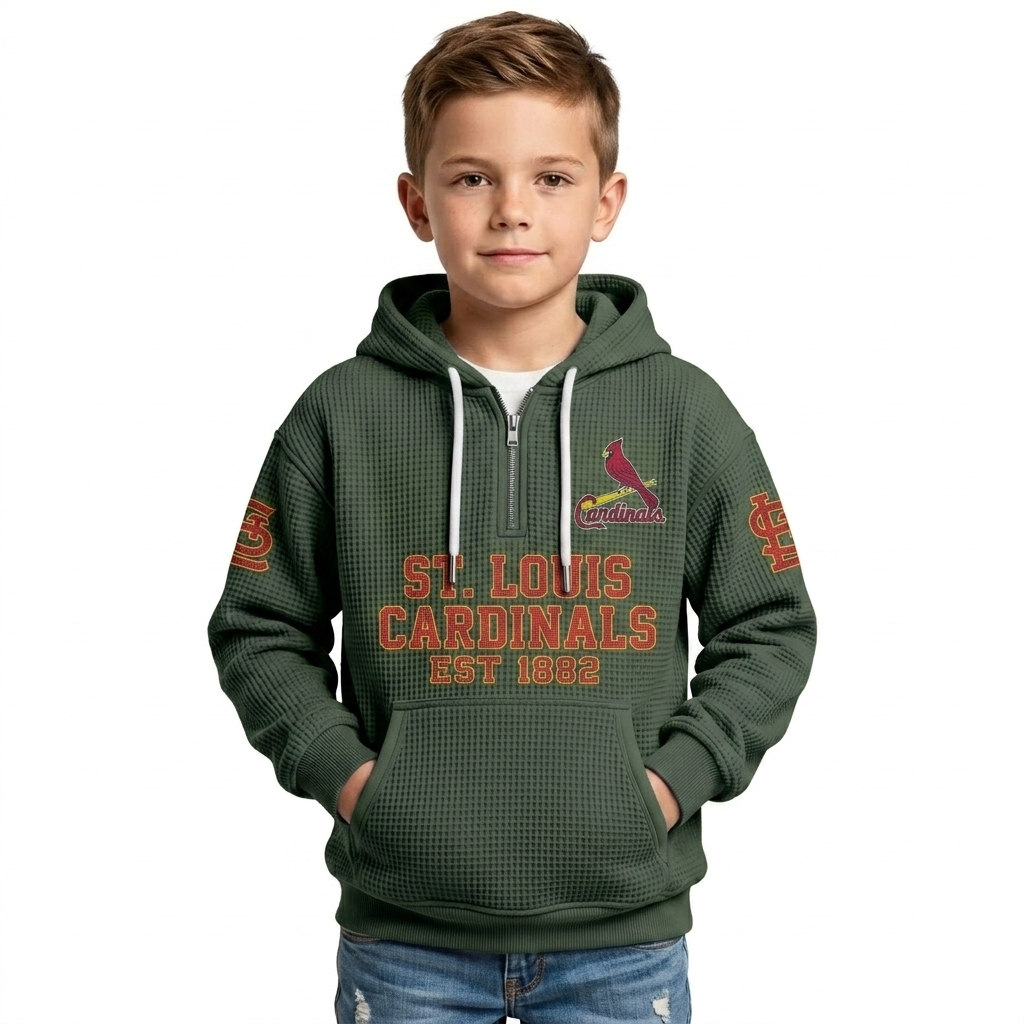 St. Louis Cardinals EST 1882 Kids Baseball Fan Printed Waffle Quarter Zip Hoodie