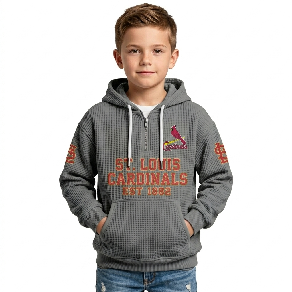 St. Louis Cardinals EST 1882 Kids Baseball Fan Printed Waffle Quarter Zip Hoodie