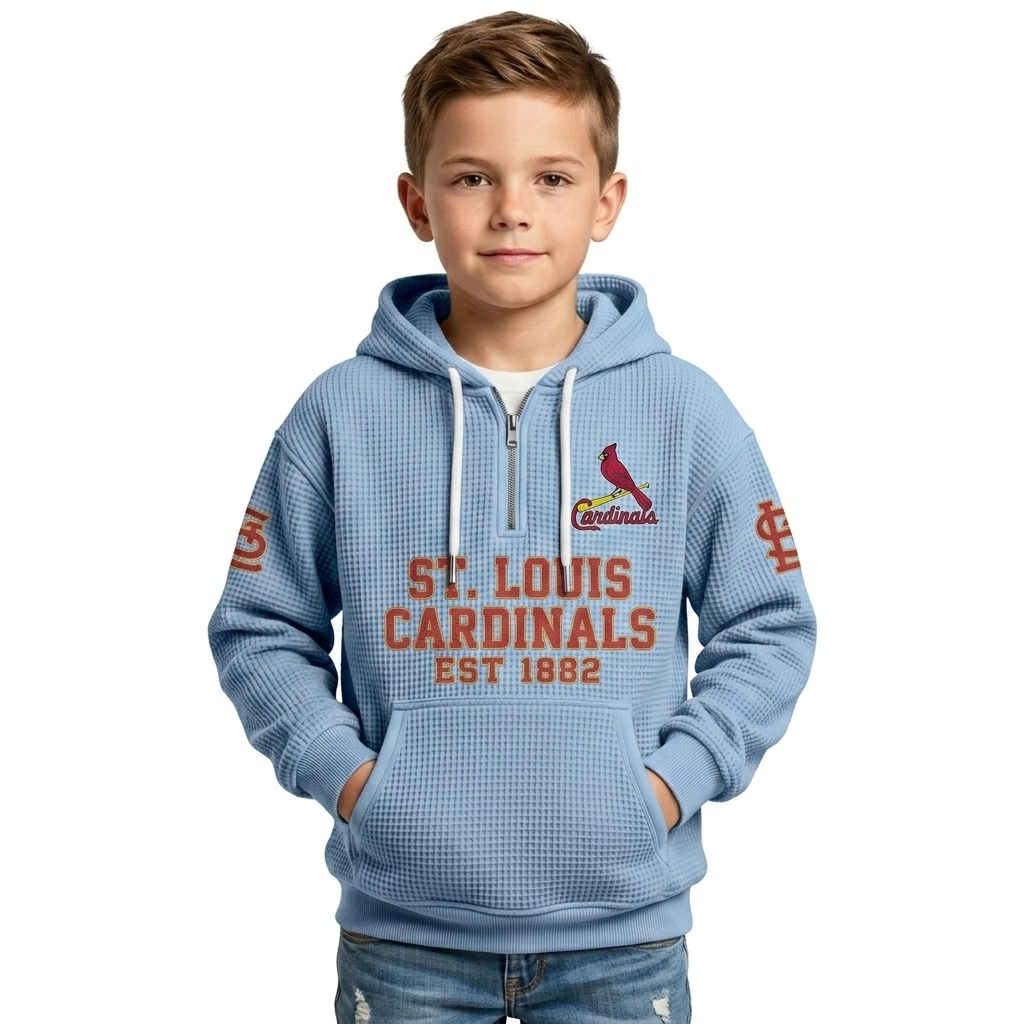 St. Louis Cardinals EST 1882 Kids Baseball Fan Printed Waffle Quarter Zip Hoodie