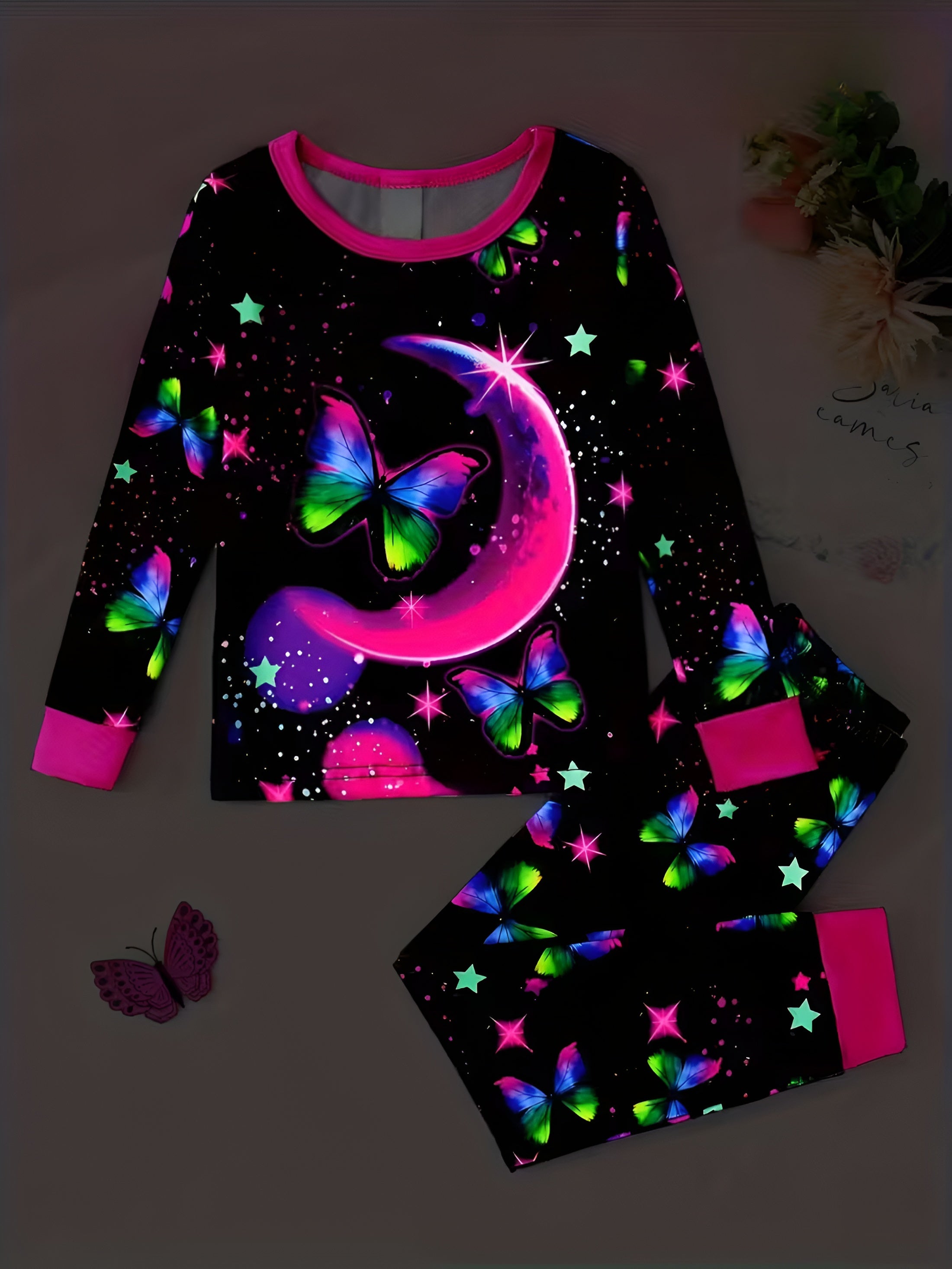 Girls Starry Butterfly Design Pajama Set