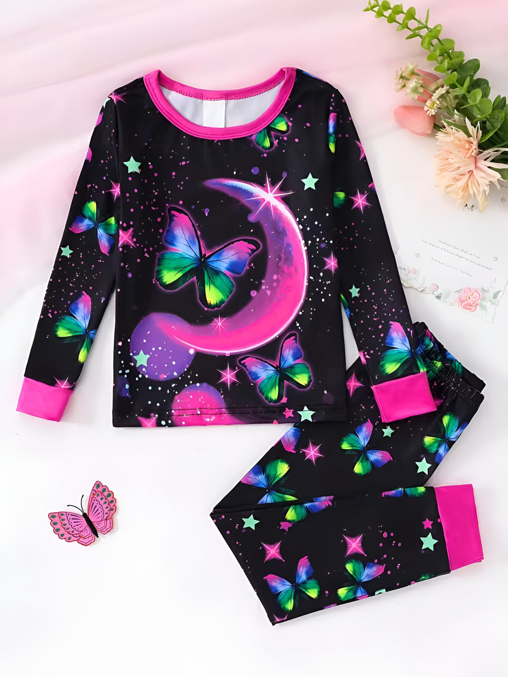 Girls Starry Butterfly Design Pajama Set