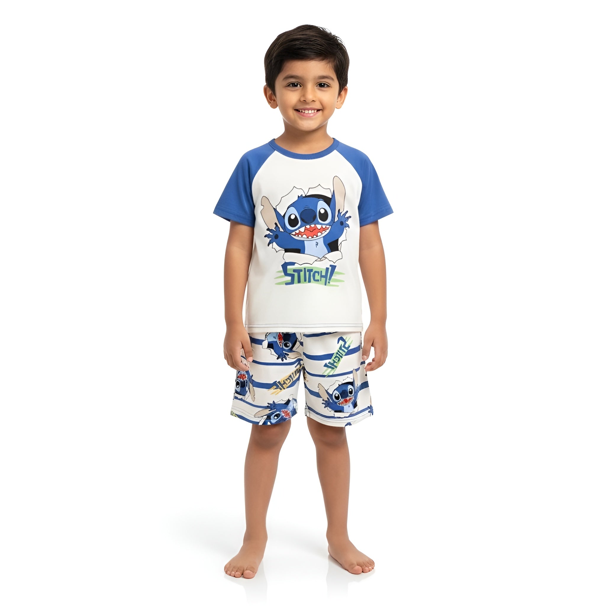 Boys Stitch Cartoon Print Short Sleeve Pajama Set