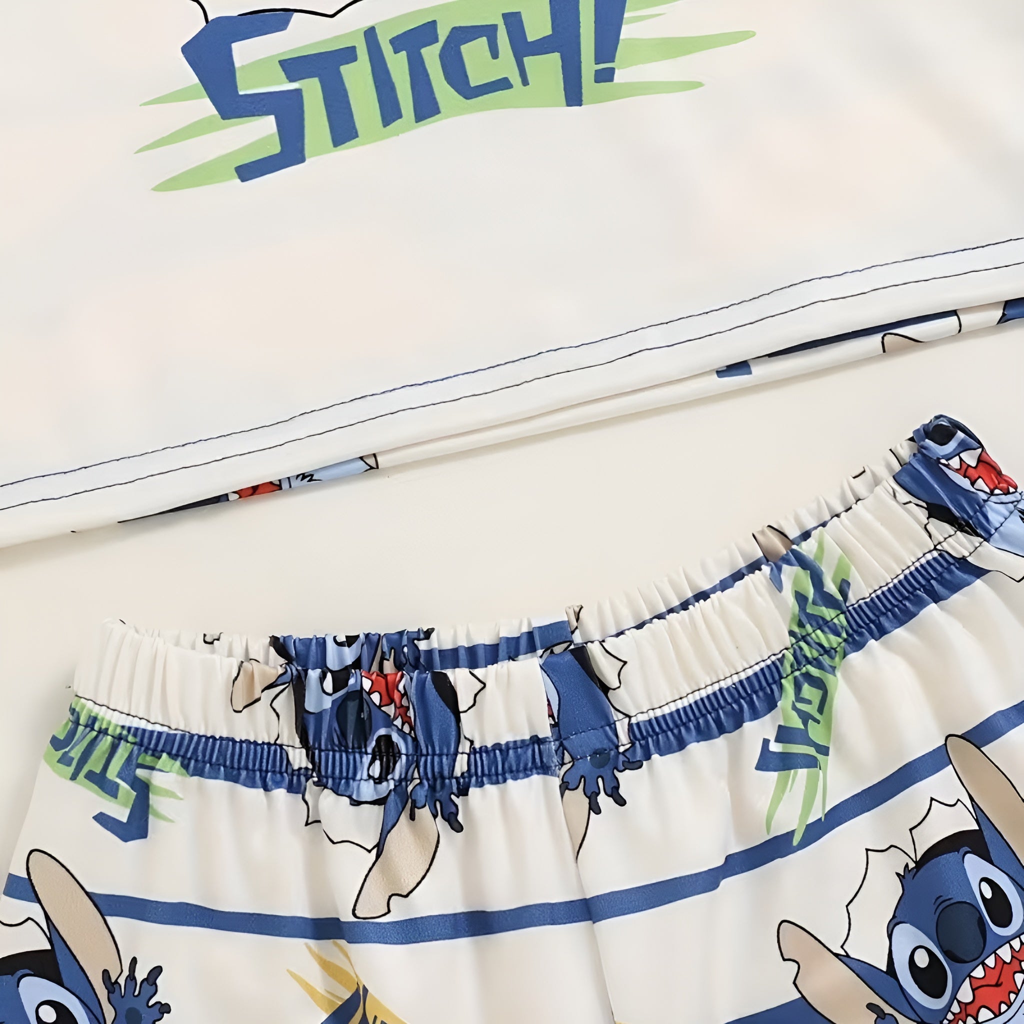 Boys Stitch Cartoon Print Short Sleeve Pajama Set