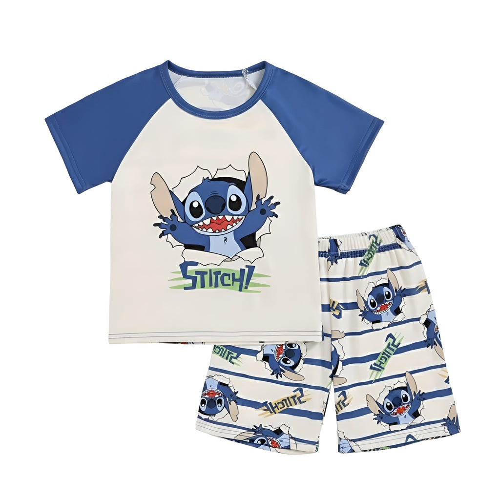 Boys Stitch Cartoon Print Short Sleeve Pajama Set