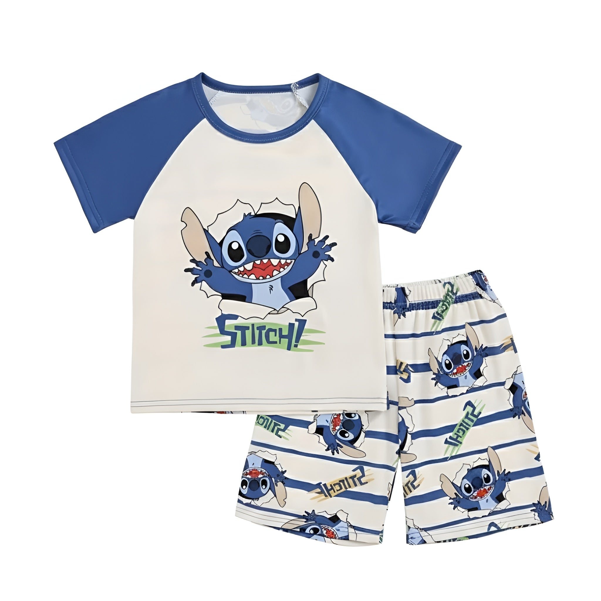 Boys Stitch Cartoon Print Short Sleeve Pajama Set
