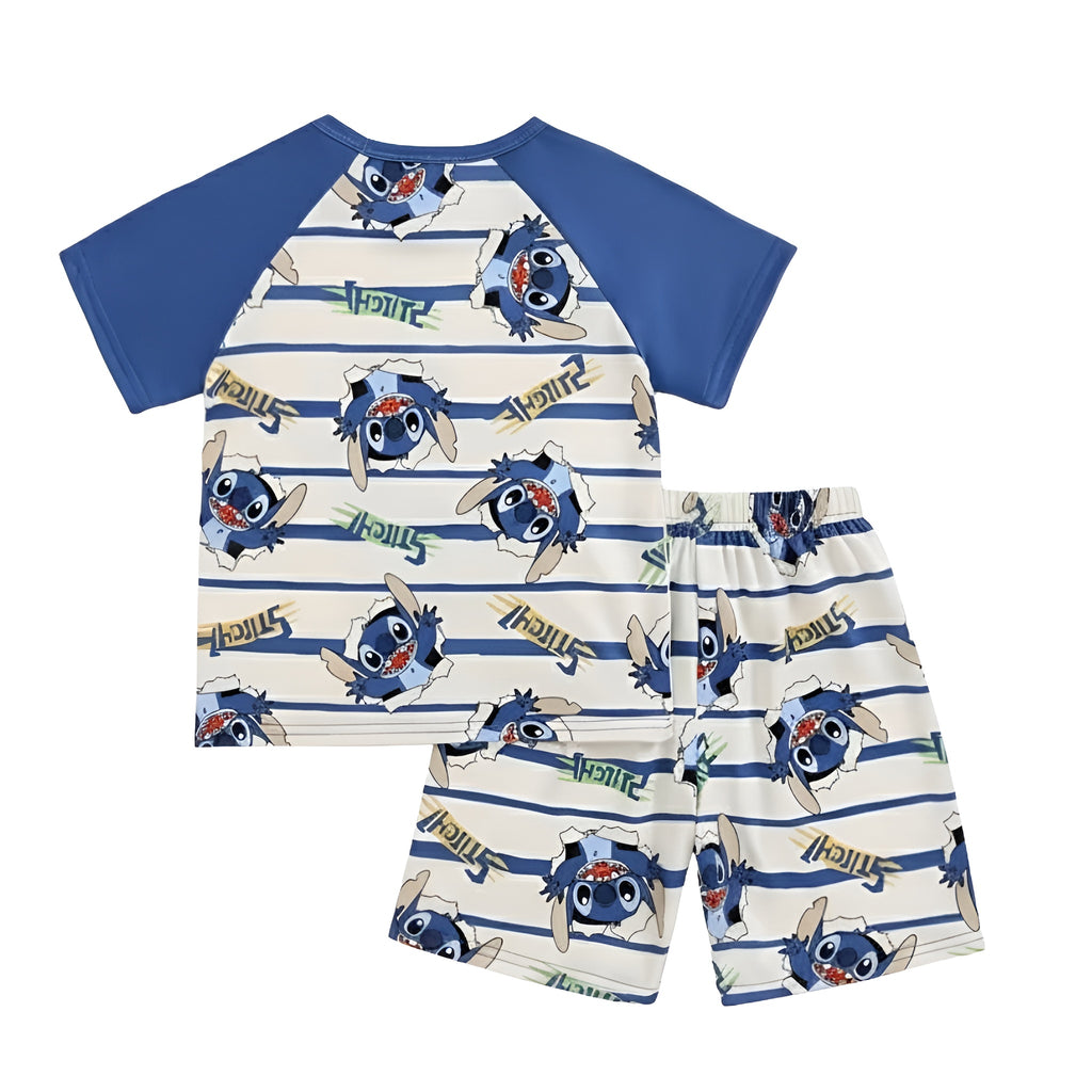 Boys Stitch Cartoon Print Short Sleeve Pajama Set