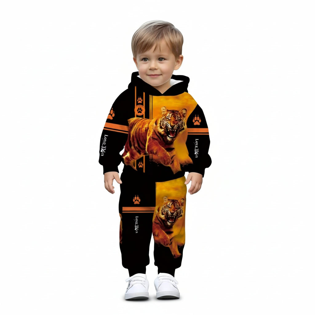 Boys And Girls Tiger Print Hood And Matching Pants
