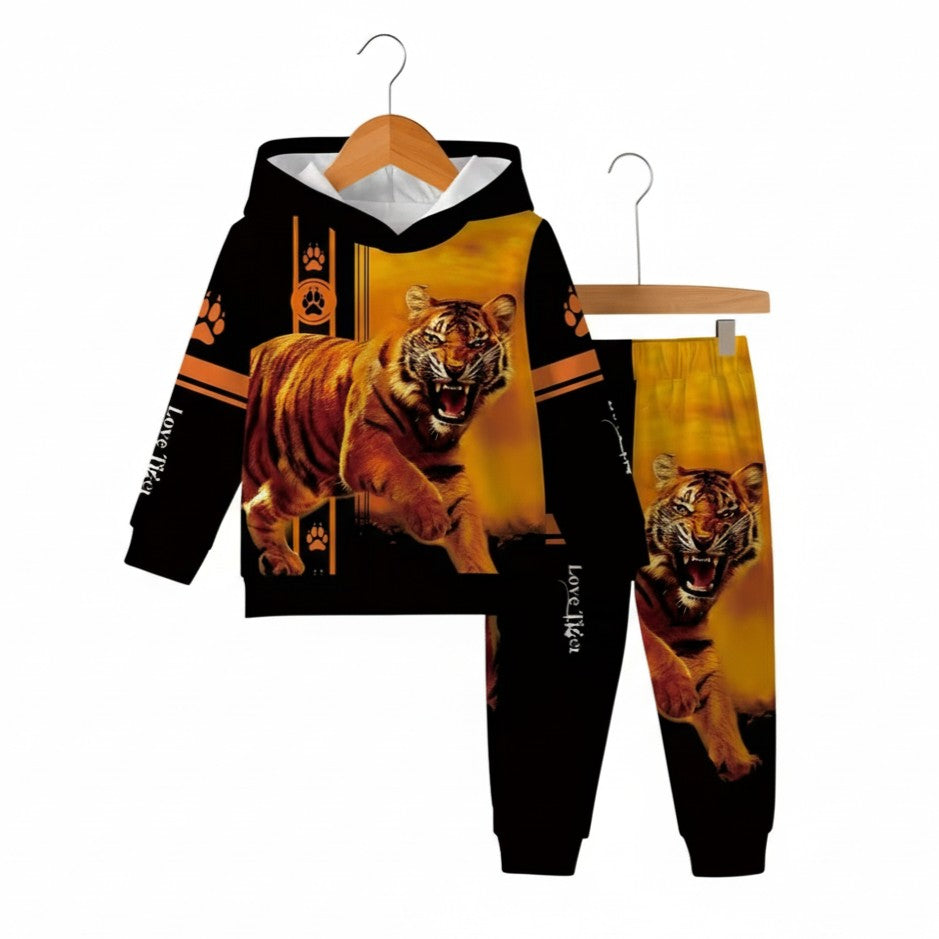 Boys And Girls Tiger Print Hood And Matching Pants