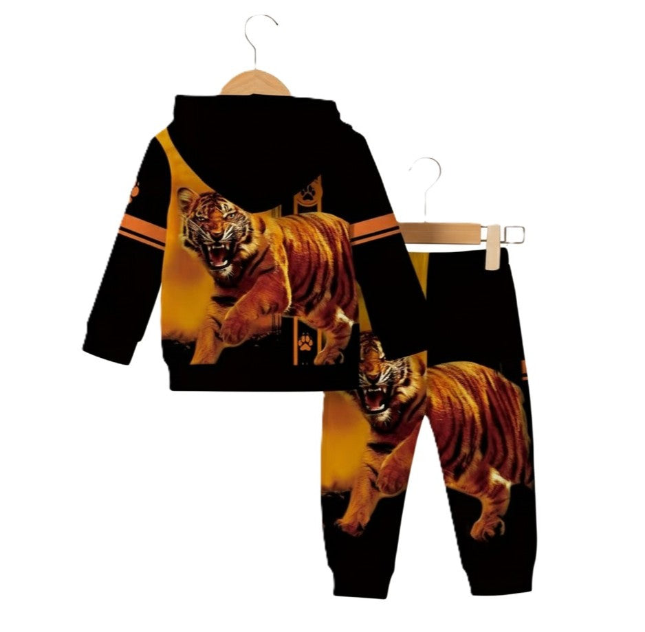 Boys And Girls Tiger Print Hood And Matching Pants