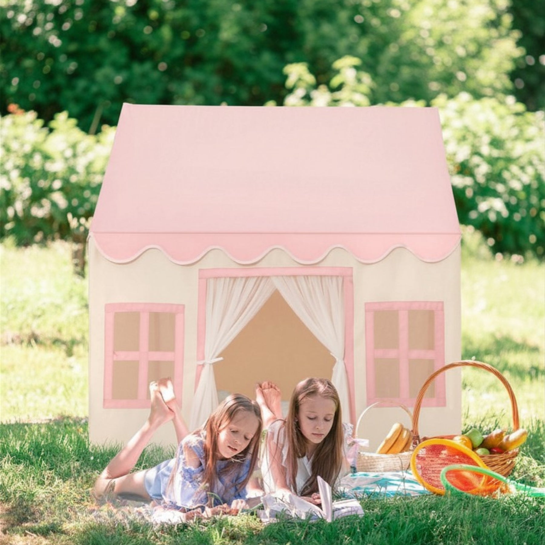 Kids Princess Style Playhouse Tent With Lights And Soft Floor Mat