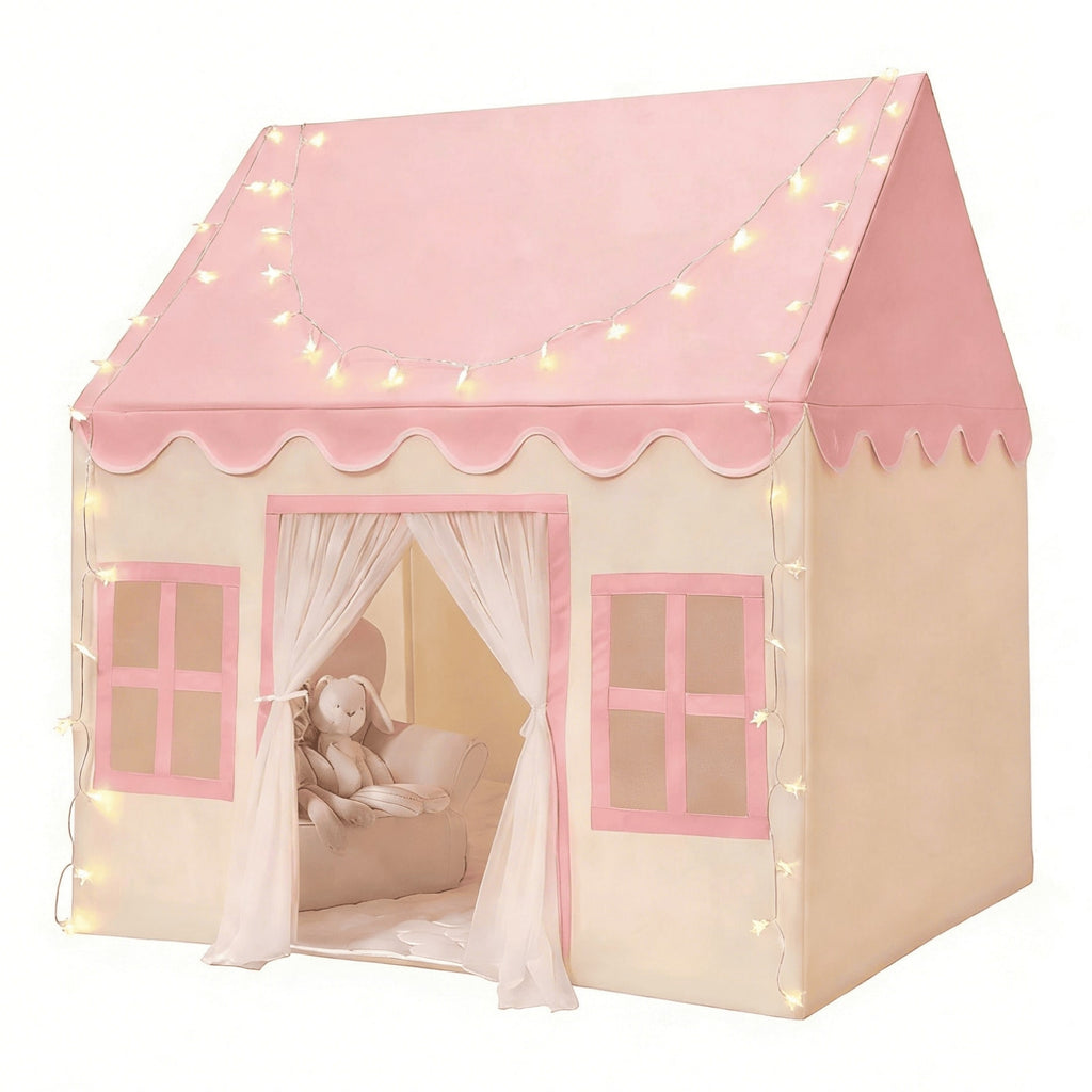 Kids Princess Style Playhouse Tent With Lights And Soft Floor Mat