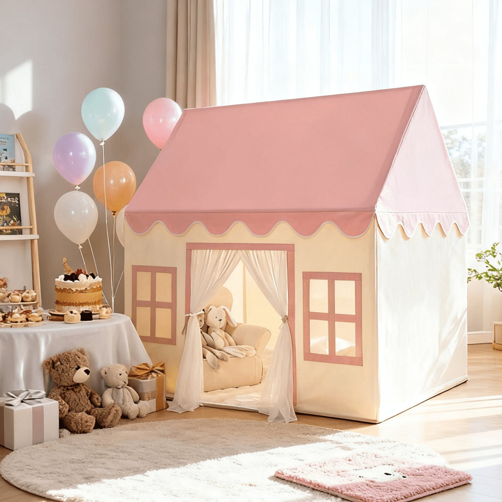 Kids Princess Style Playhouse Tent With Lights And Soft Floor Mat