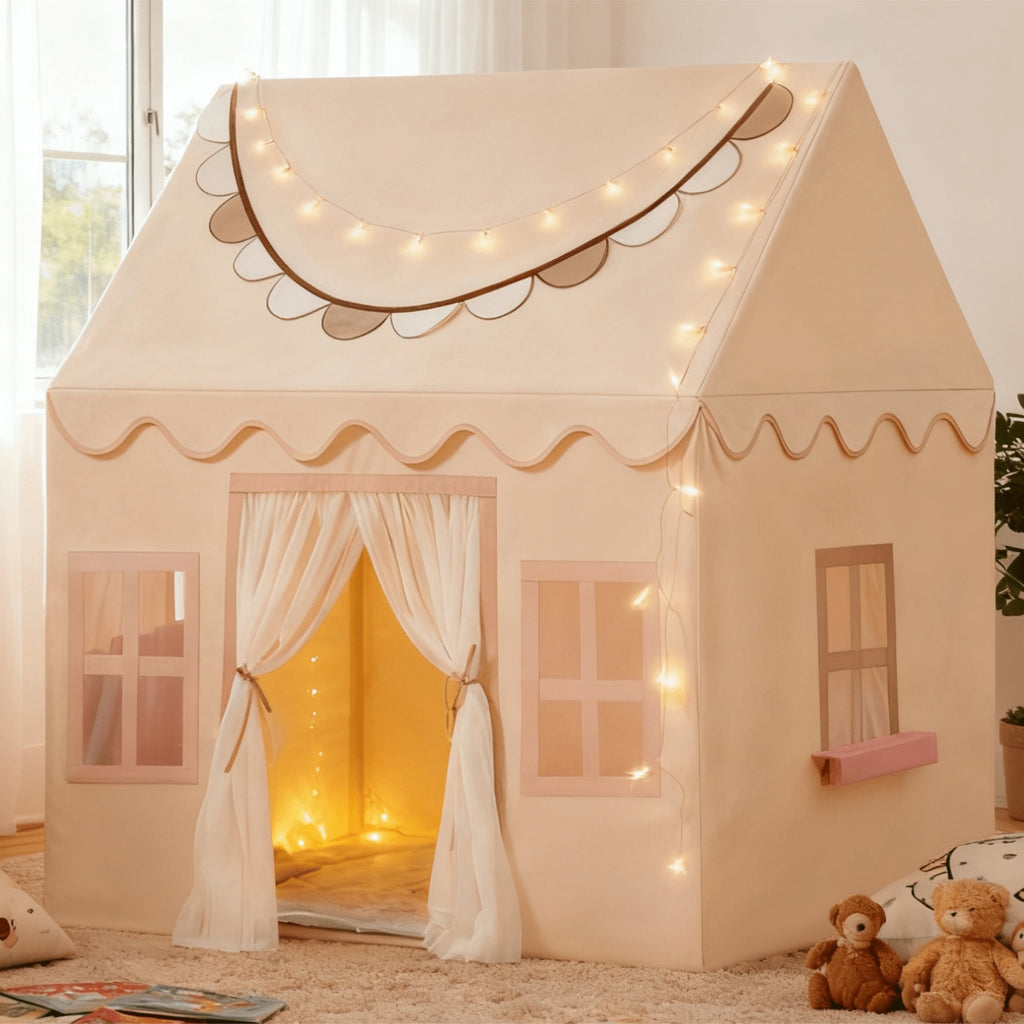 Kids Princess Style Playhouse Tent With Lights And Soft Floor Mat
