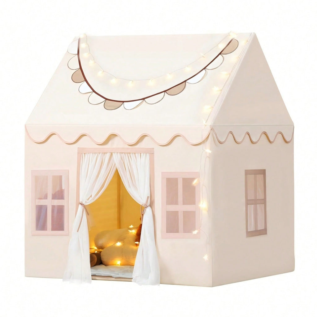 Kids Princess Style Playhouse Tent With Lights And Soft Floor Mat