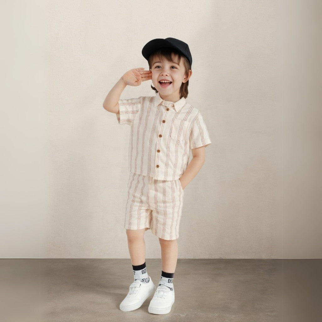 Baby Boys Gauze Slub T-Shirt And Shorts Set