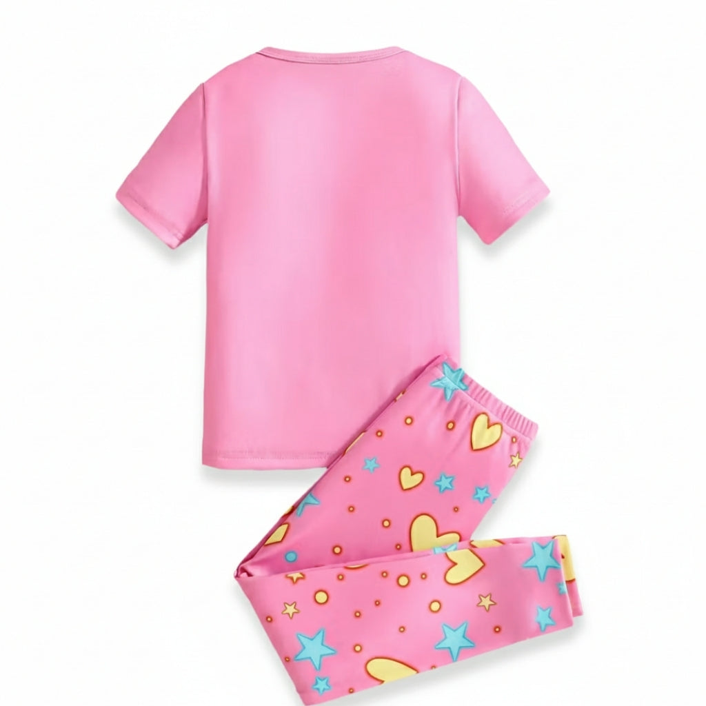Unicorn Print Short Sleeve Top And Long Pajama Set