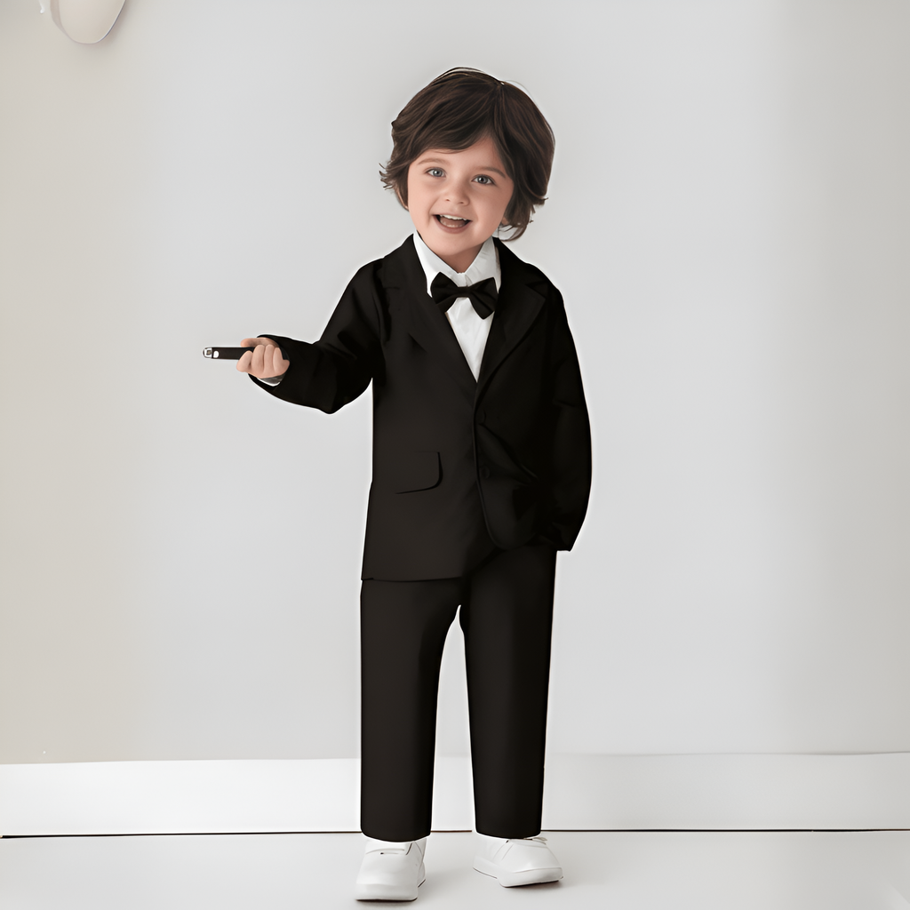 Baby Boys Two Piece Formal Suit And Pants Set With Bow Tie