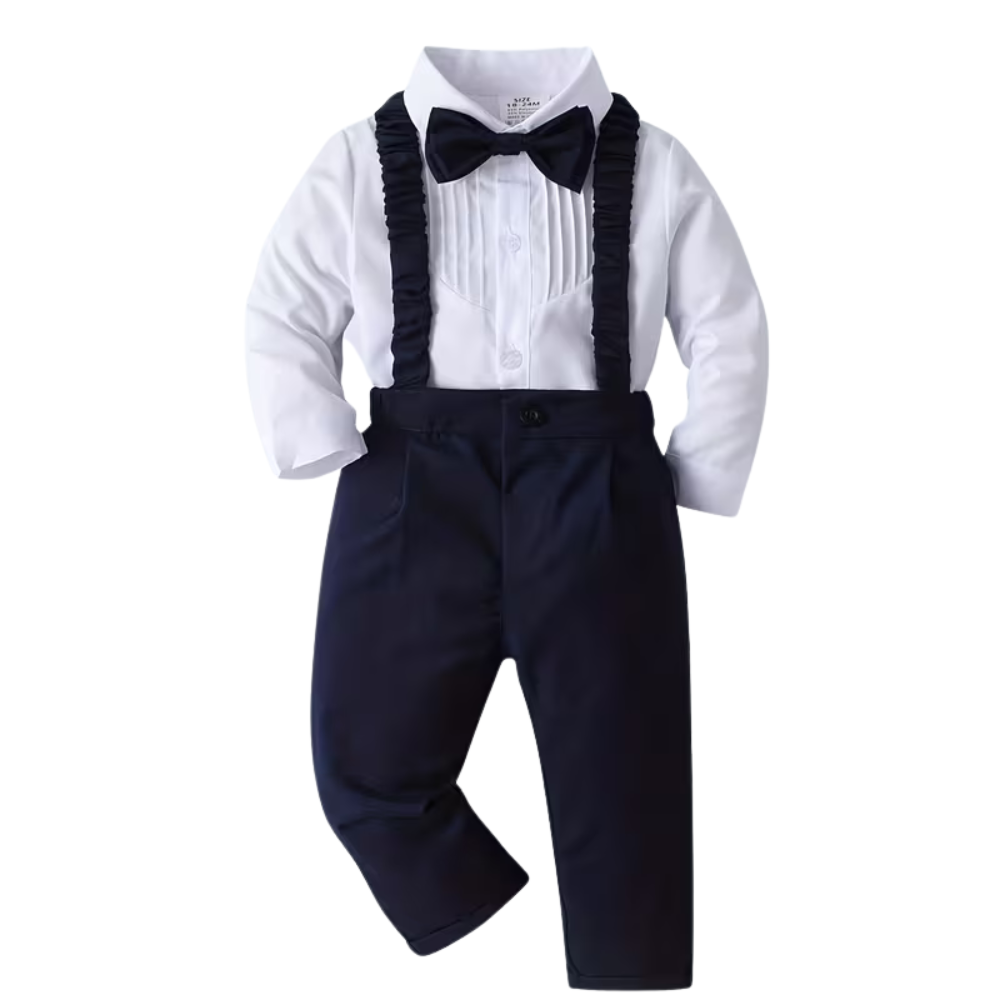 Baby Boys 2 Piece Long Sleeve Shirt And Suspender Pants Set With Bow Tie