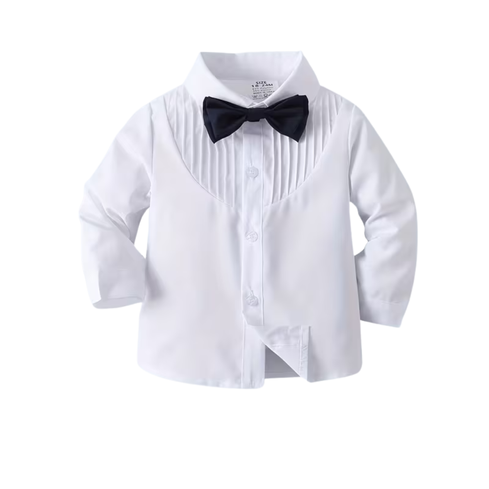 Baby Boys 2 Piece Long Sleeve Shirt And Suspender Pants Set With Bow Tie
