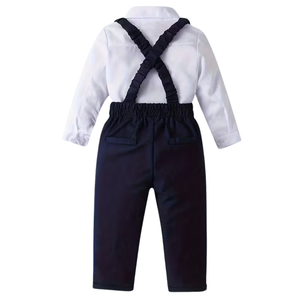 Baby Boys 2 Piece Long Sleeve Shirt And Suspender Pants Set With Bow Tie